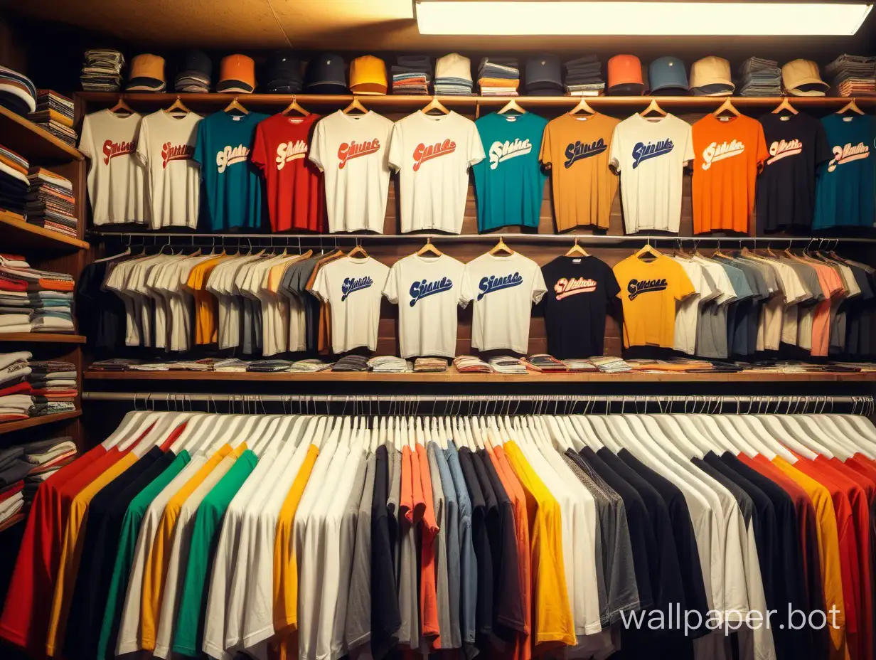 vintage t shirt store, full of shirts,
