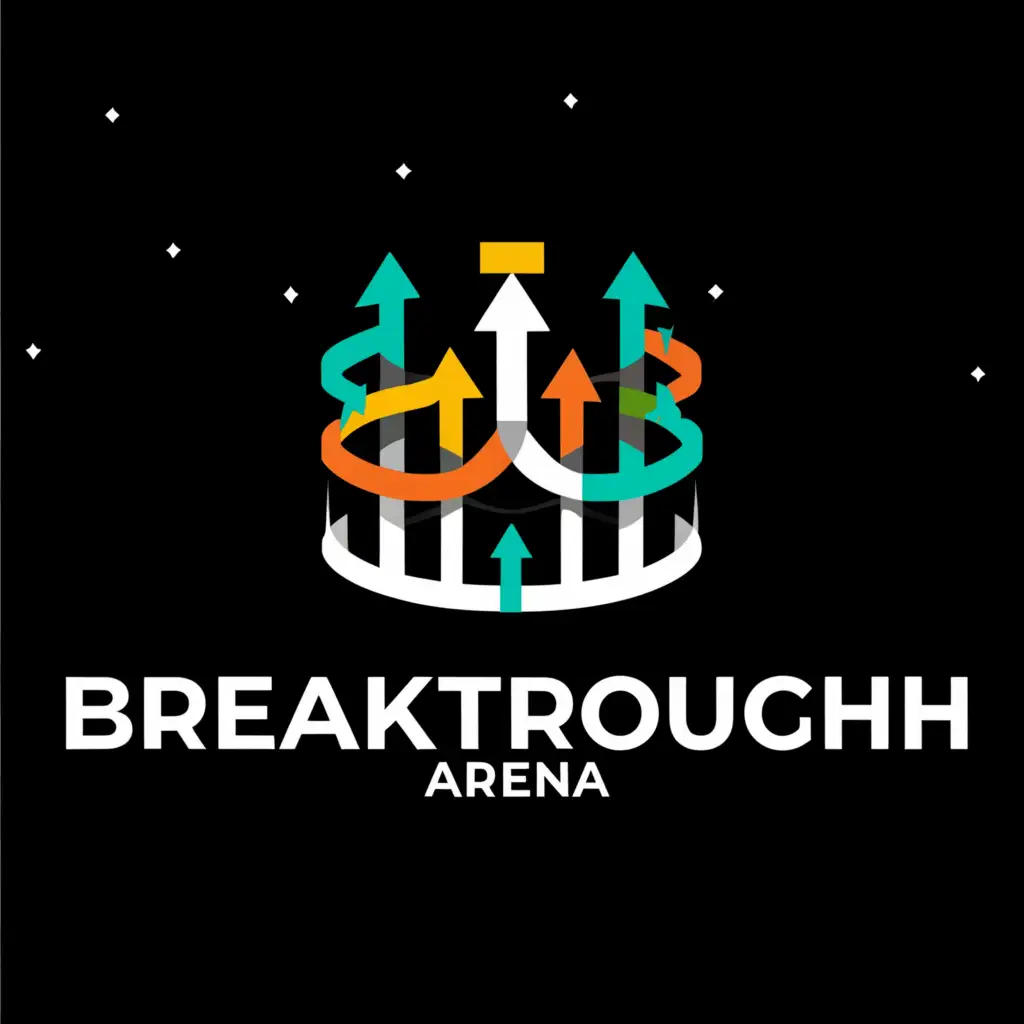 a logo design,with the text 'breakthrough arena', main symbol:arena, arrows, target,complex,be used in Internet industry,clear background; breakthrough add grown, background stars, universe