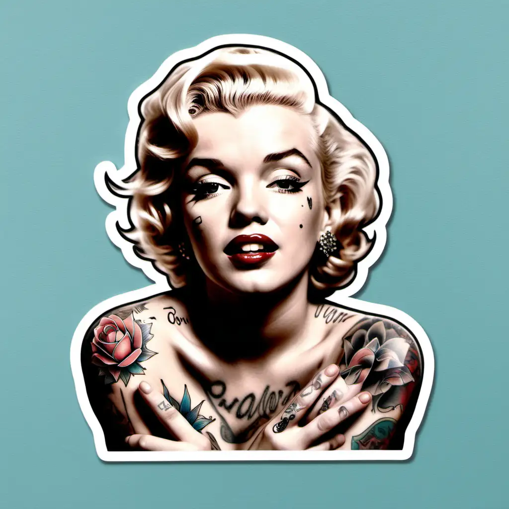marilyn monroe covered in tattoos sticker
