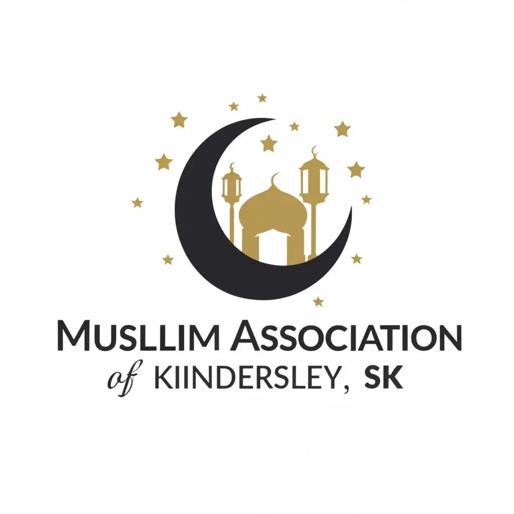 a logo design,with the text "Muslim Association of Kindersley SK", main symbol:Islamic Symbol crescent moon and star,Minimalistic,be used in Religious industry,clear background