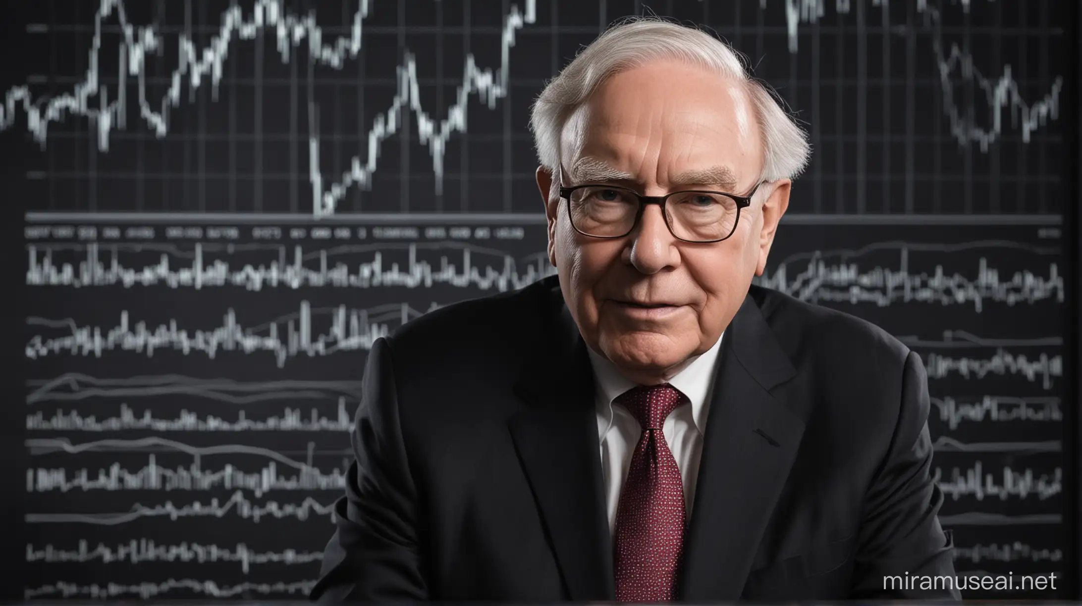 Warren Buffett Giving Investment Advice Against a Black Background