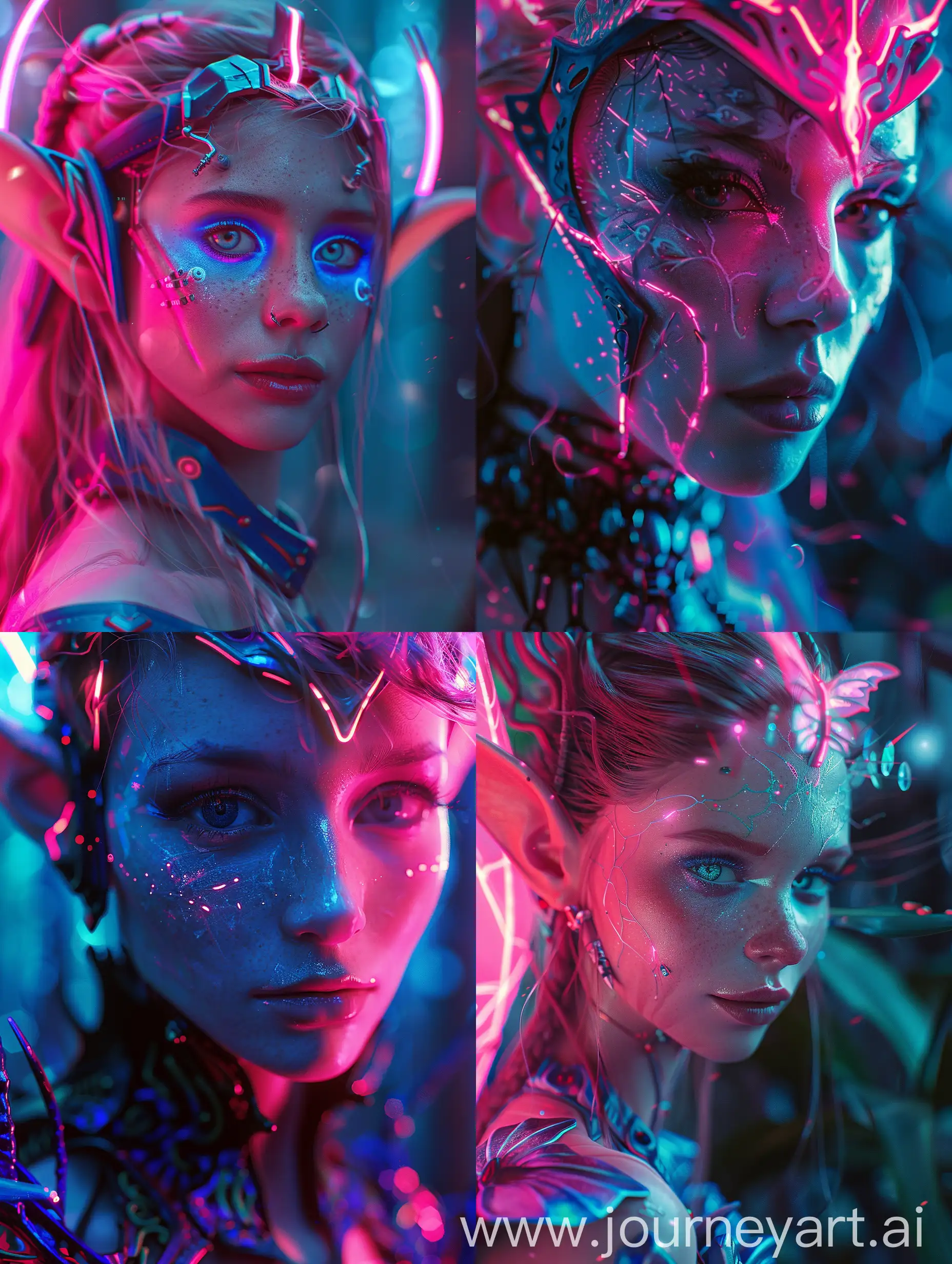 Ethereal-Robotic-Lasers-Fairy-Dancing-in-Enchanting-Neon-Flame-Forest