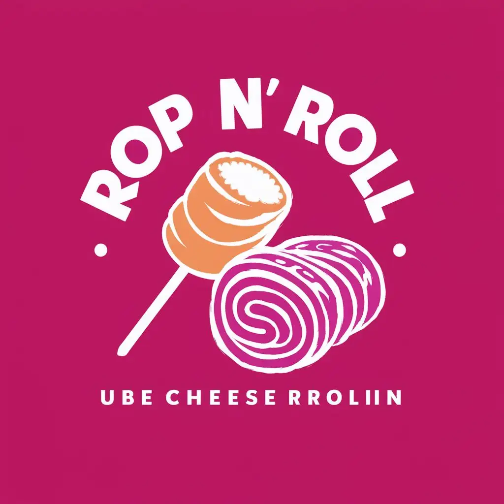 logo, cake pop and ube cheese roll, with the text "pop n' roll", typography