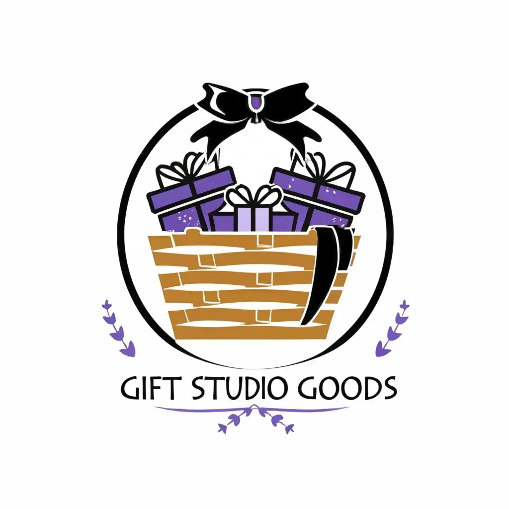 logo, Gift basket, with the text "Gift Studio Goods", typography, be used in Retail industry. Color purple and black