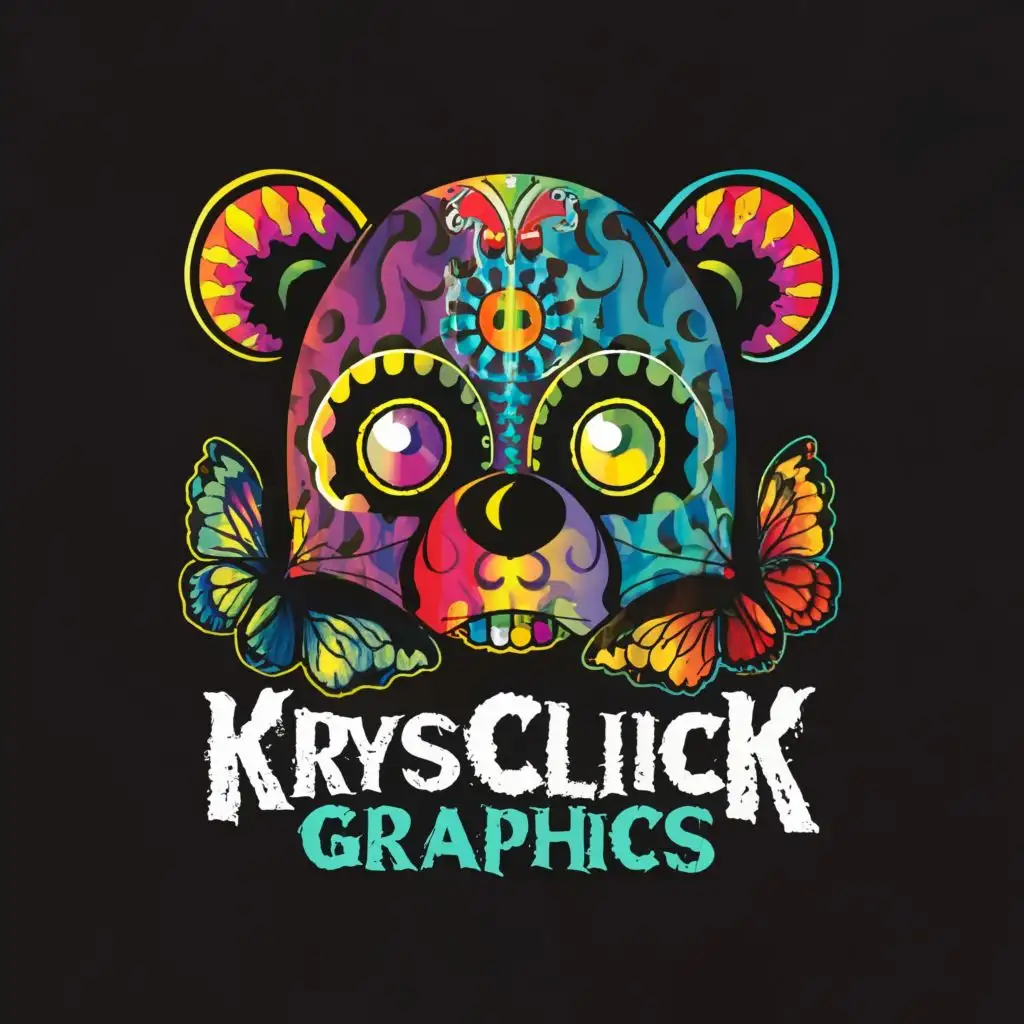 LOGO-Design-For-Krysclick-Graphics-TribalInspired-Technology-with-Tie-Dye-Teddy-Bear-Skull-Butterflies