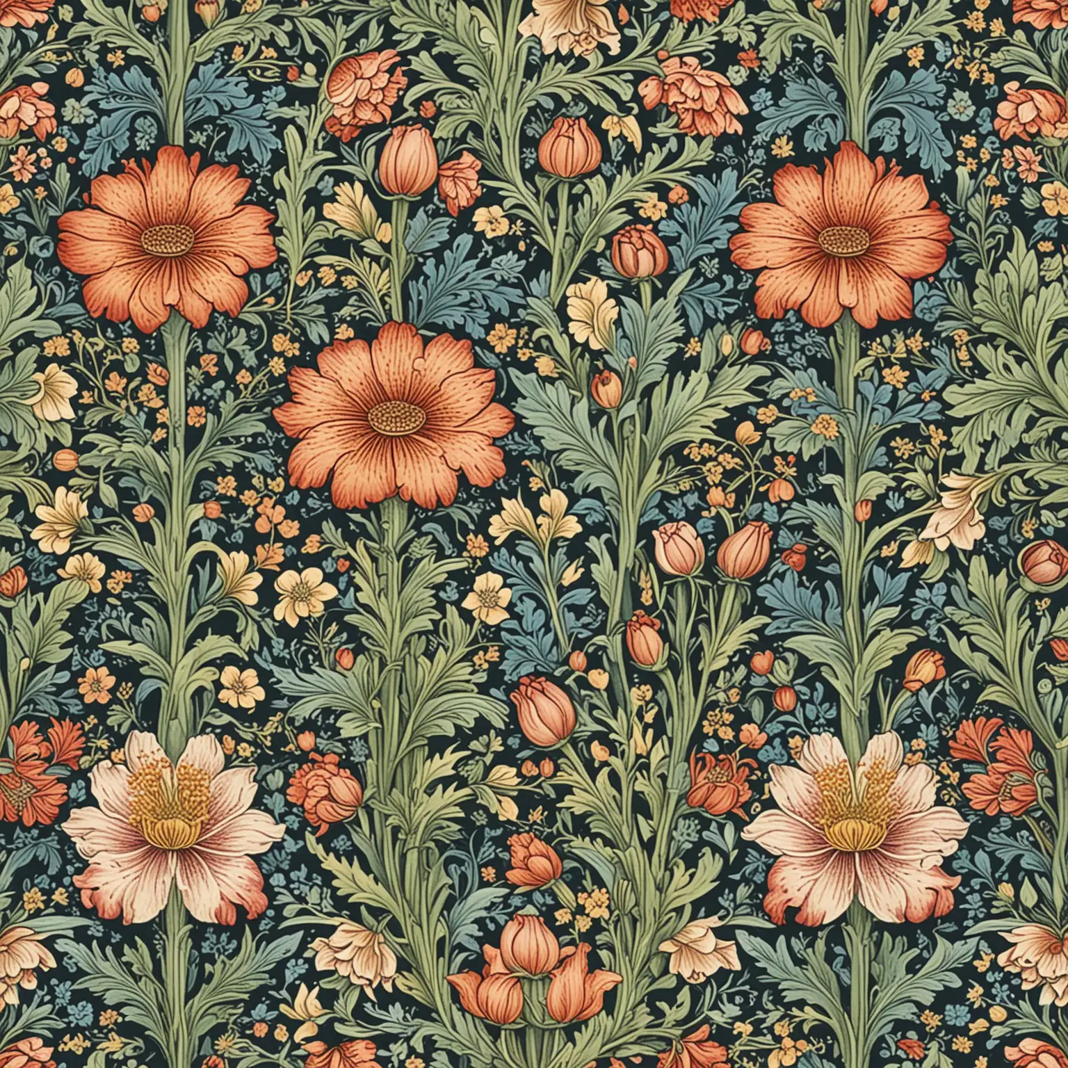 William Morris Style design with flowers