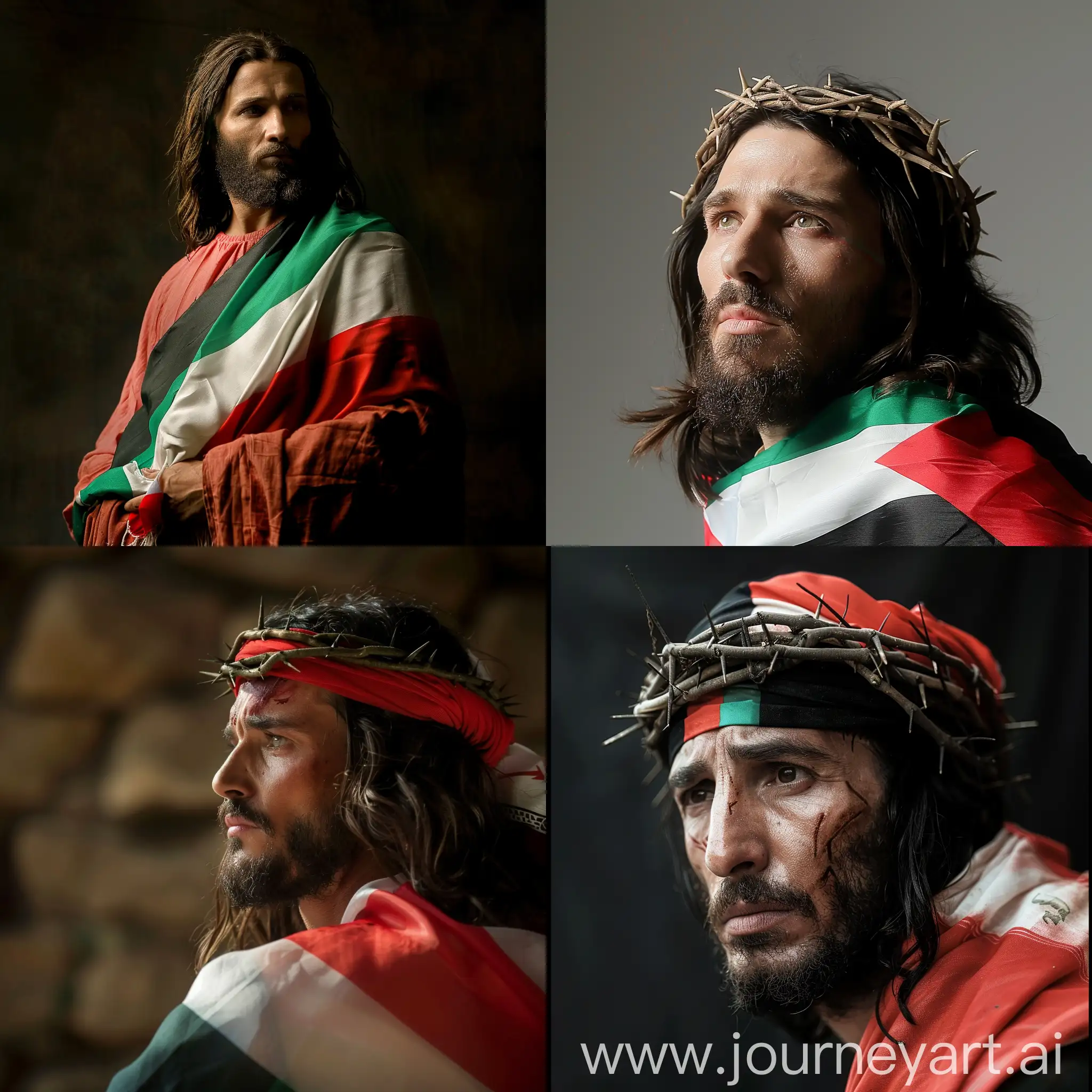 jesus christ wearing palestinian flag