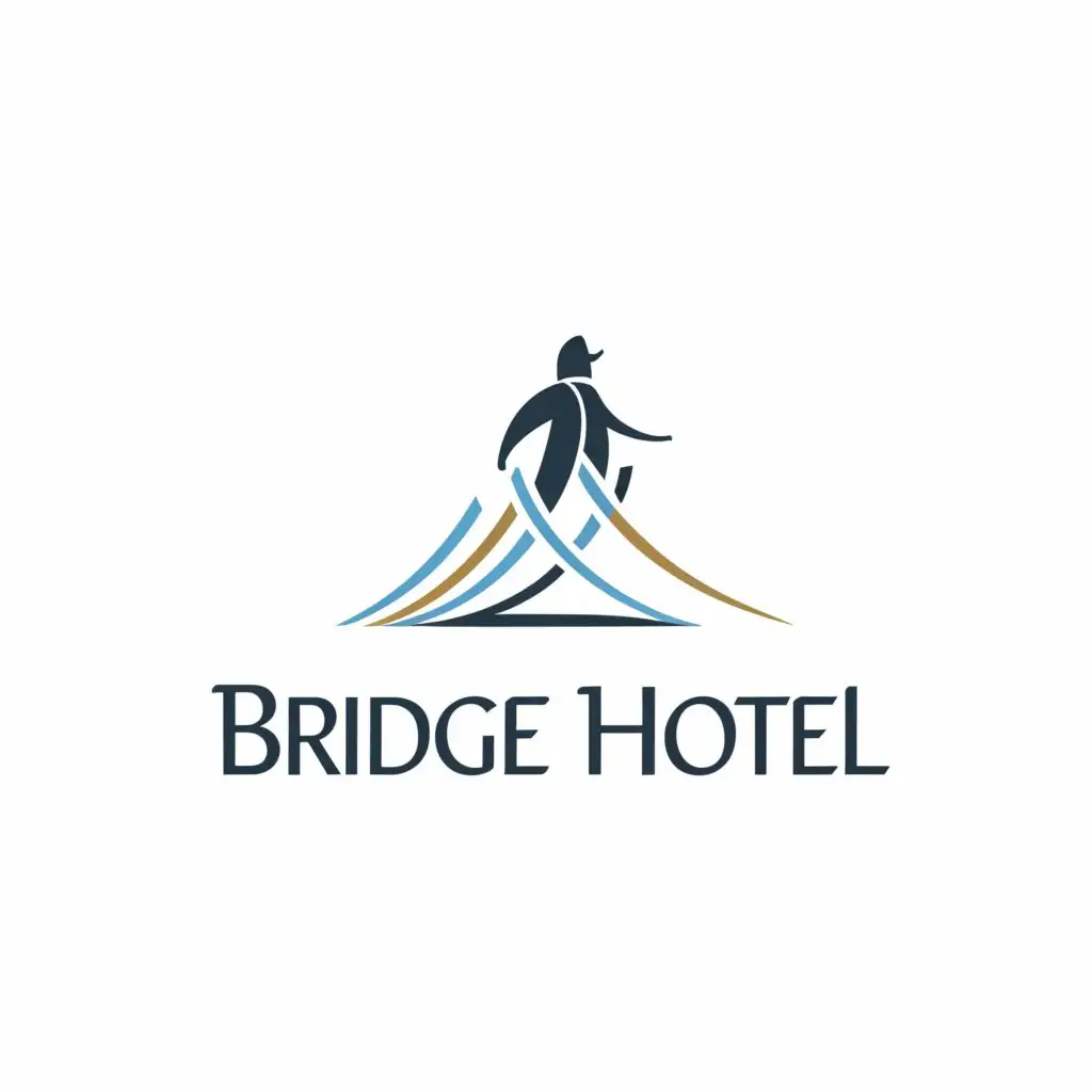 a logo design,with the text "Bridge hotel ", main symbol:A man crossing over a bridge,Moderate,be used in Restaurant industry,clear background