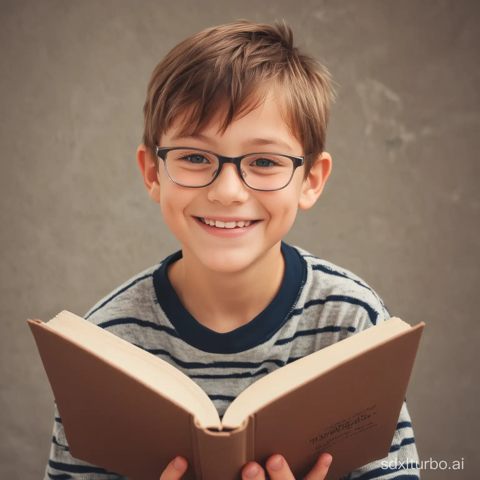 happy boy reads a book