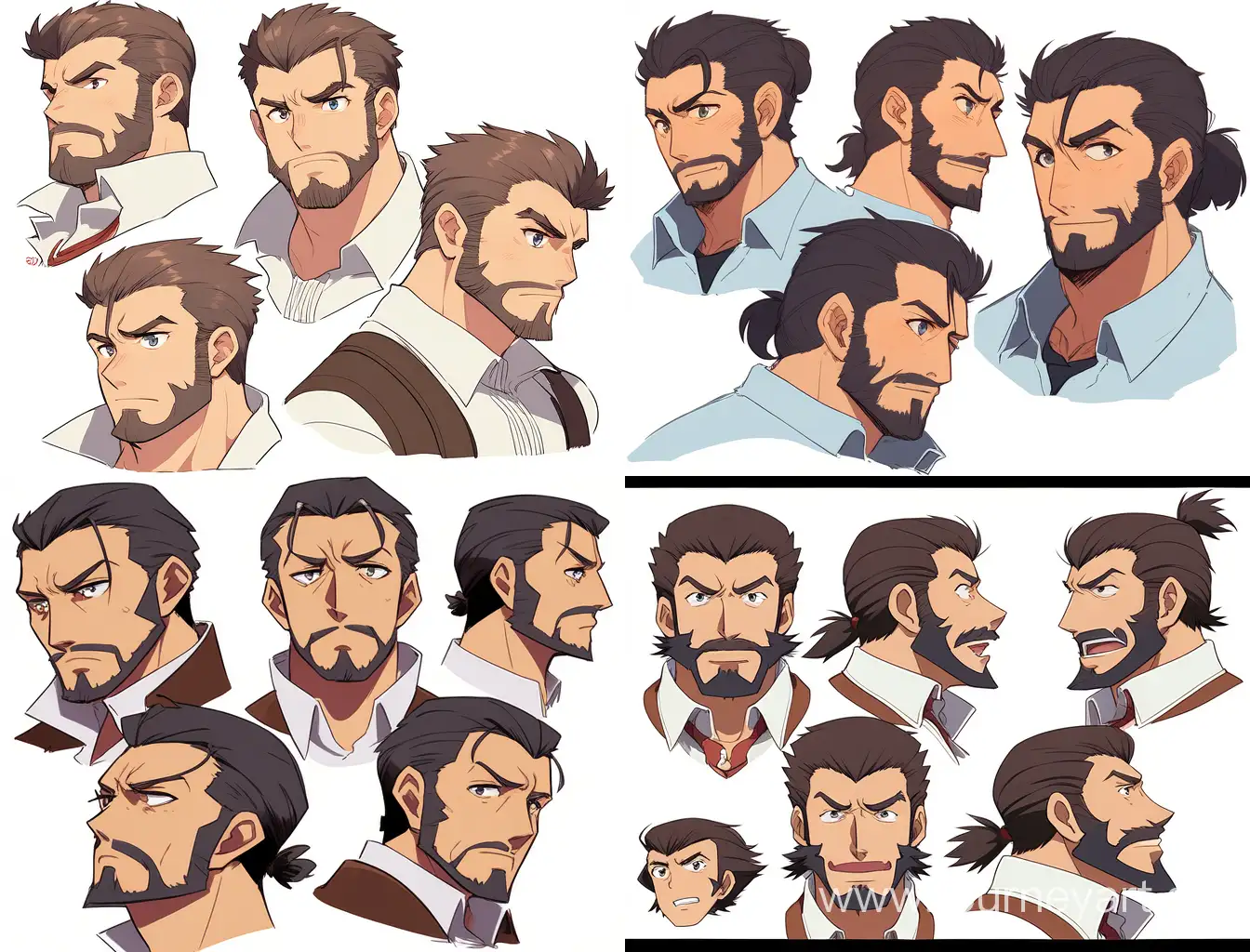 Cartoon-Man-with-Medium-Height-and-Short-Beard-in-Various-Poses