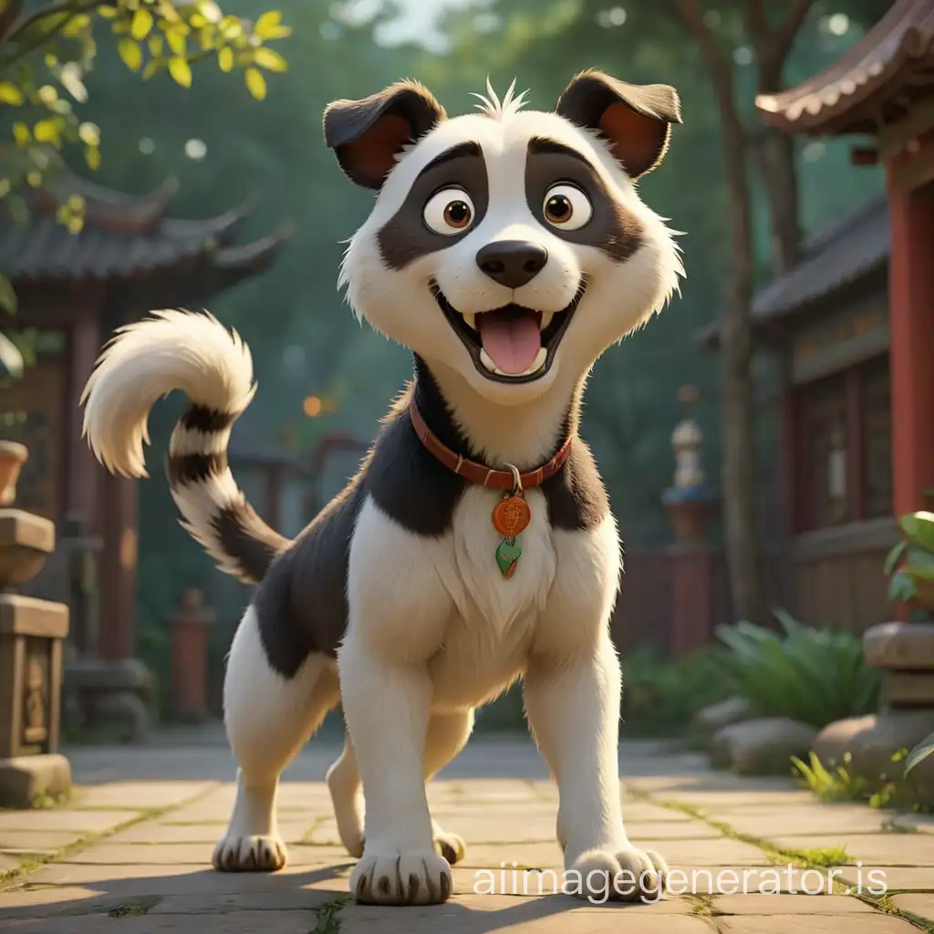 Can you give me a mutt-like dog that stands on two feet like a human and is pretty skinny - should look like he plays in Kung Fu Panda