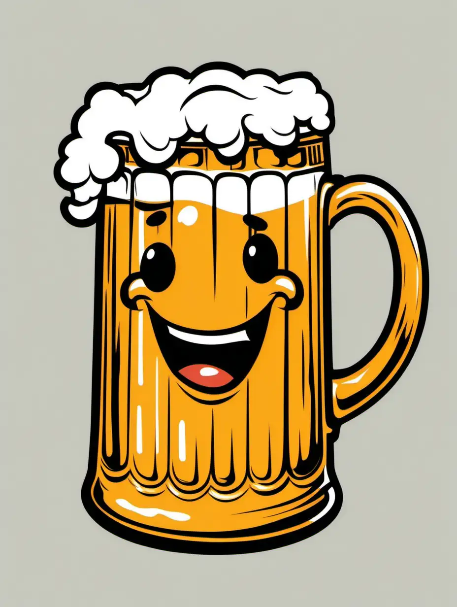 happy stein of beer, vector art, black outlines, retro style, with white background, color picture, png