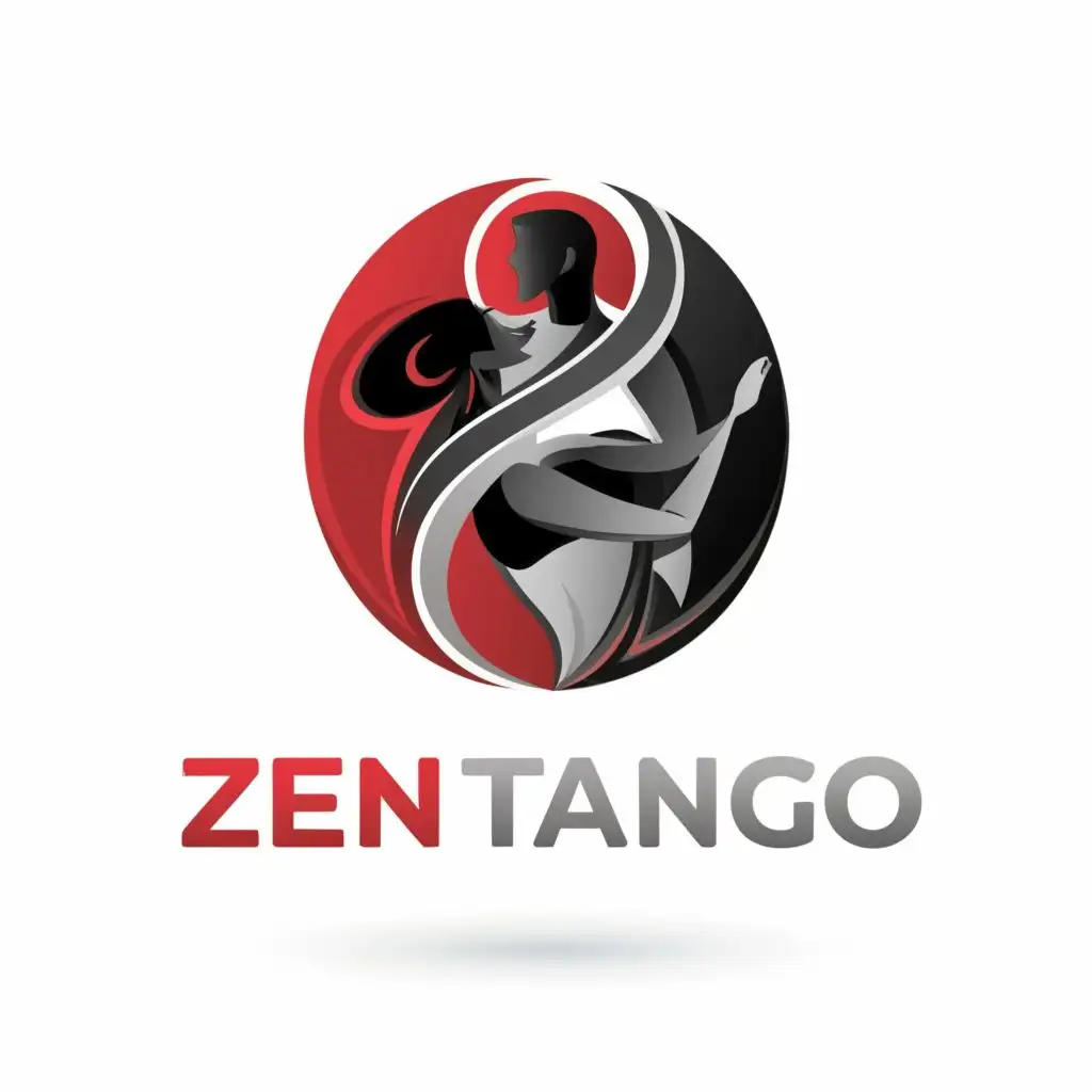 logo, Man and woman hugging like yin and yang symbol. With silhouette style using colour scheme red and black. Simplicity. Zen theme., with the text "Zen Tango", typography, be used in Religious industry

Fill the grey area or woman symbol in red