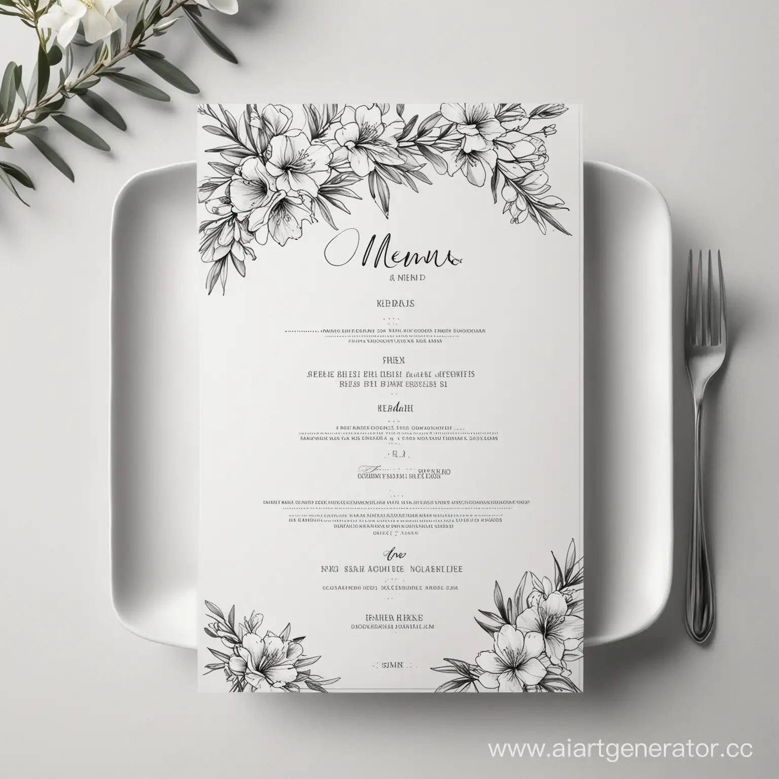 Minimalist-Wedding-Menu-Template-with-Oleander-Flower-Illustration