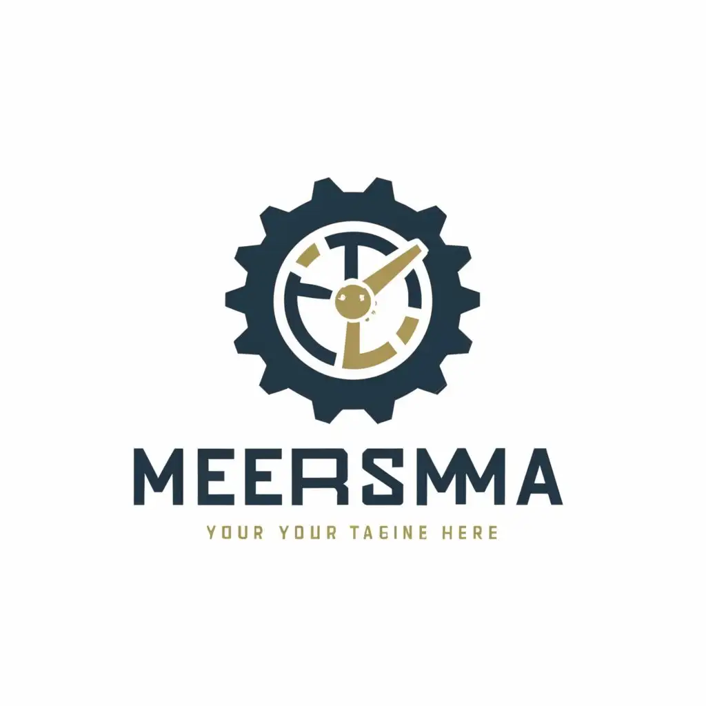 a logo design,with the text "Meersma", main symbol:planetary gear with a clock in the center, white background,Moderate,clear background