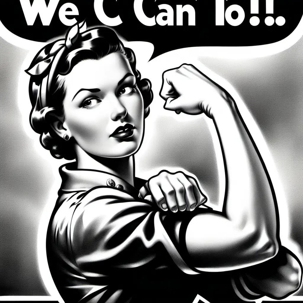 Empowering Women WW2 Poster Illustration in Black and White