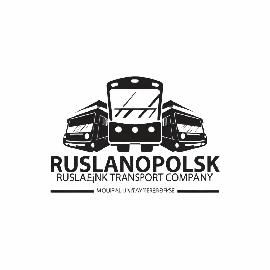 a logo design,with the text "Municipal Unitary Enterprise "Ruslanopolsk Transport Company"", main symbol:Bus, trolleybus, tram,Minimalistic,be used in Automotive industry,clear background