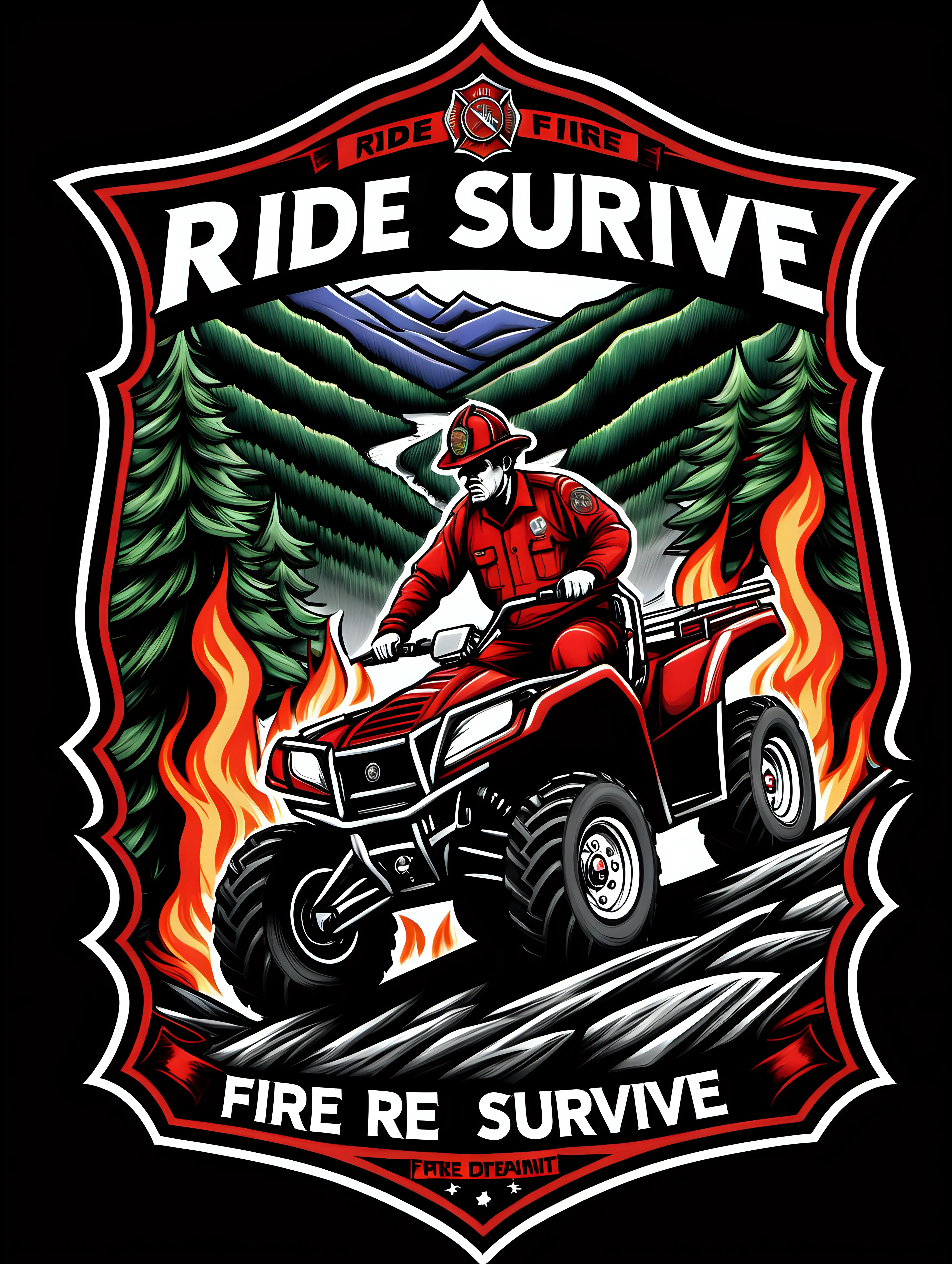 Ride 2 Survive Fire Department TShirt Design with UTVs ATVs and Appalachian Mountains