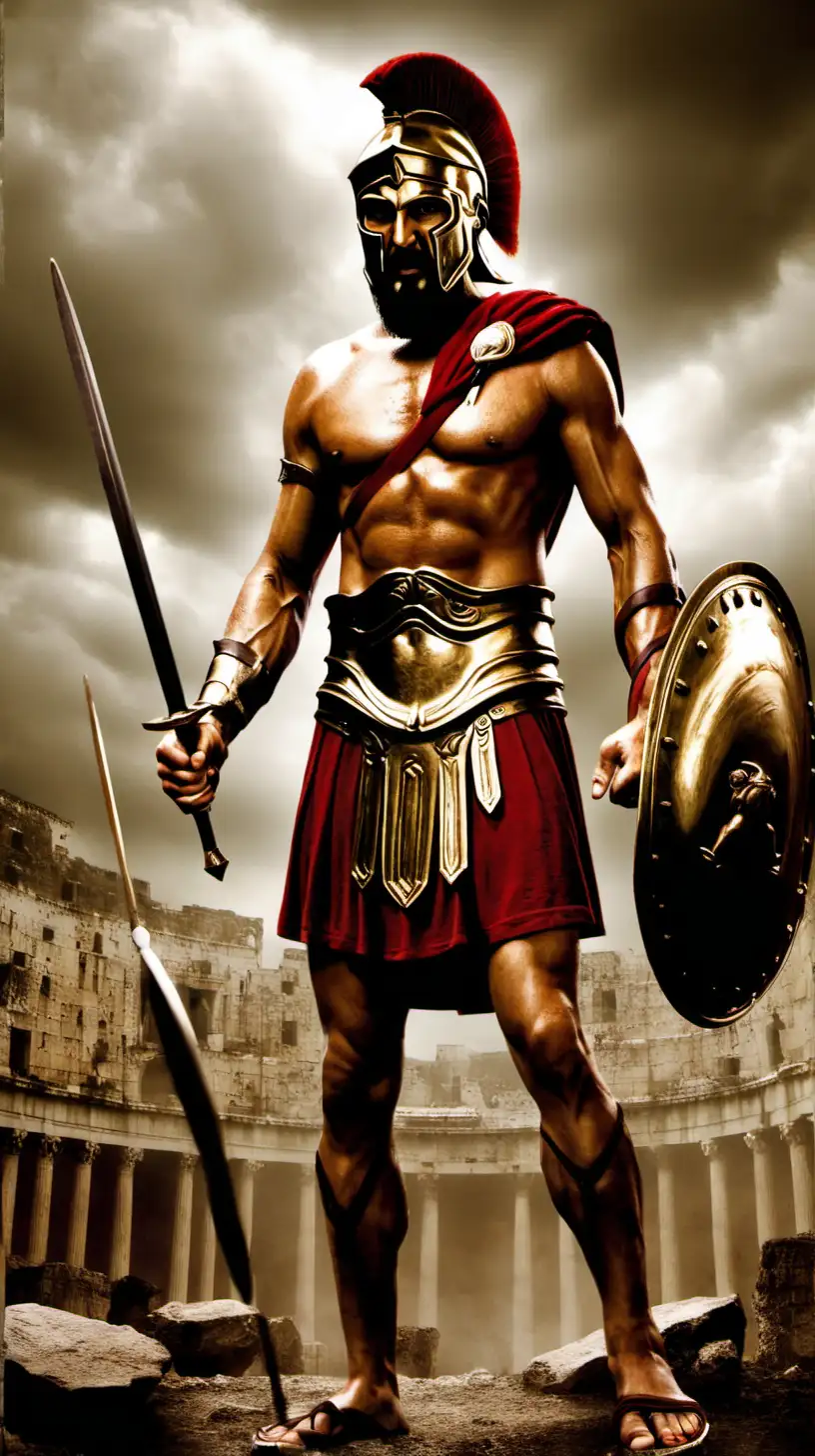 Leonidas King of Sparta Leading Warriors into Battle