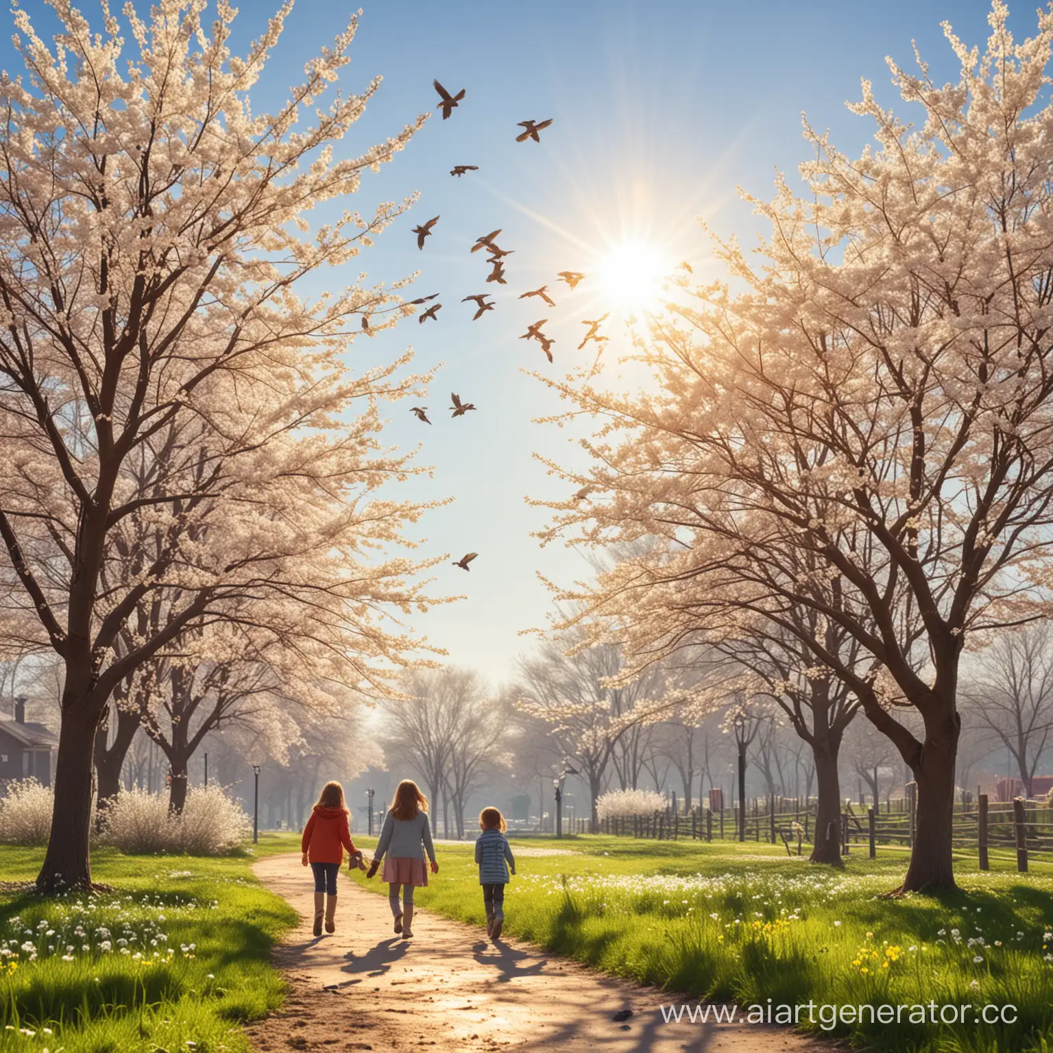 Joyful-Children-Playing-Outside-on-a-Sunny-Spring-Day-with-Birds