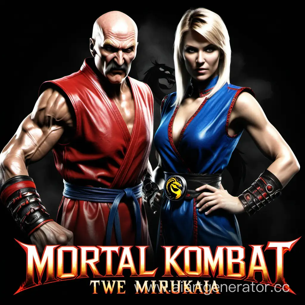 Mortal Kombat -like - Two characters - Janusz Korwin Mikke versus Anna Maria Żukowska, splash screen, no letters.