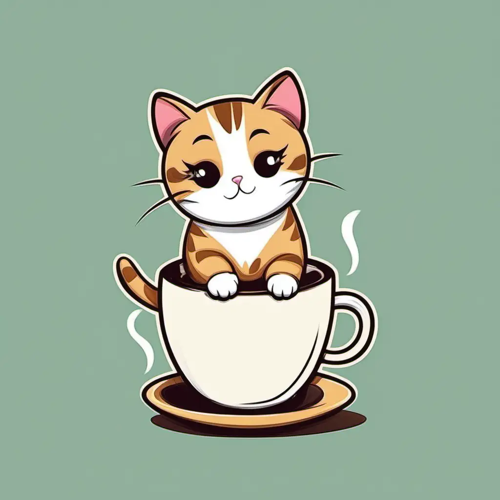 cute cat next to a cup of coffee design for tee shirt
