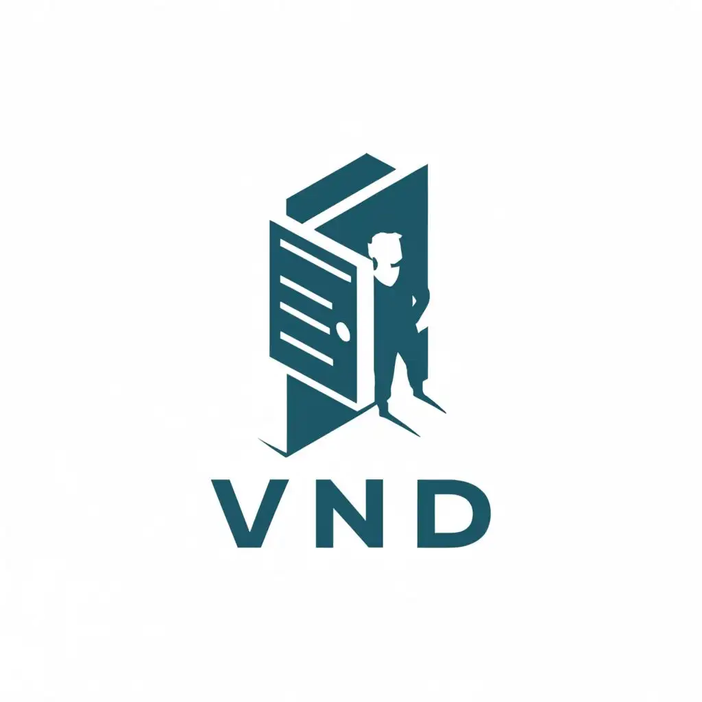 a logo design,with the text "VND", main symbol:minimal company logo about virtual assistant services and has a main object of door with a man standing without text and has a clear background,Moderate,clear background