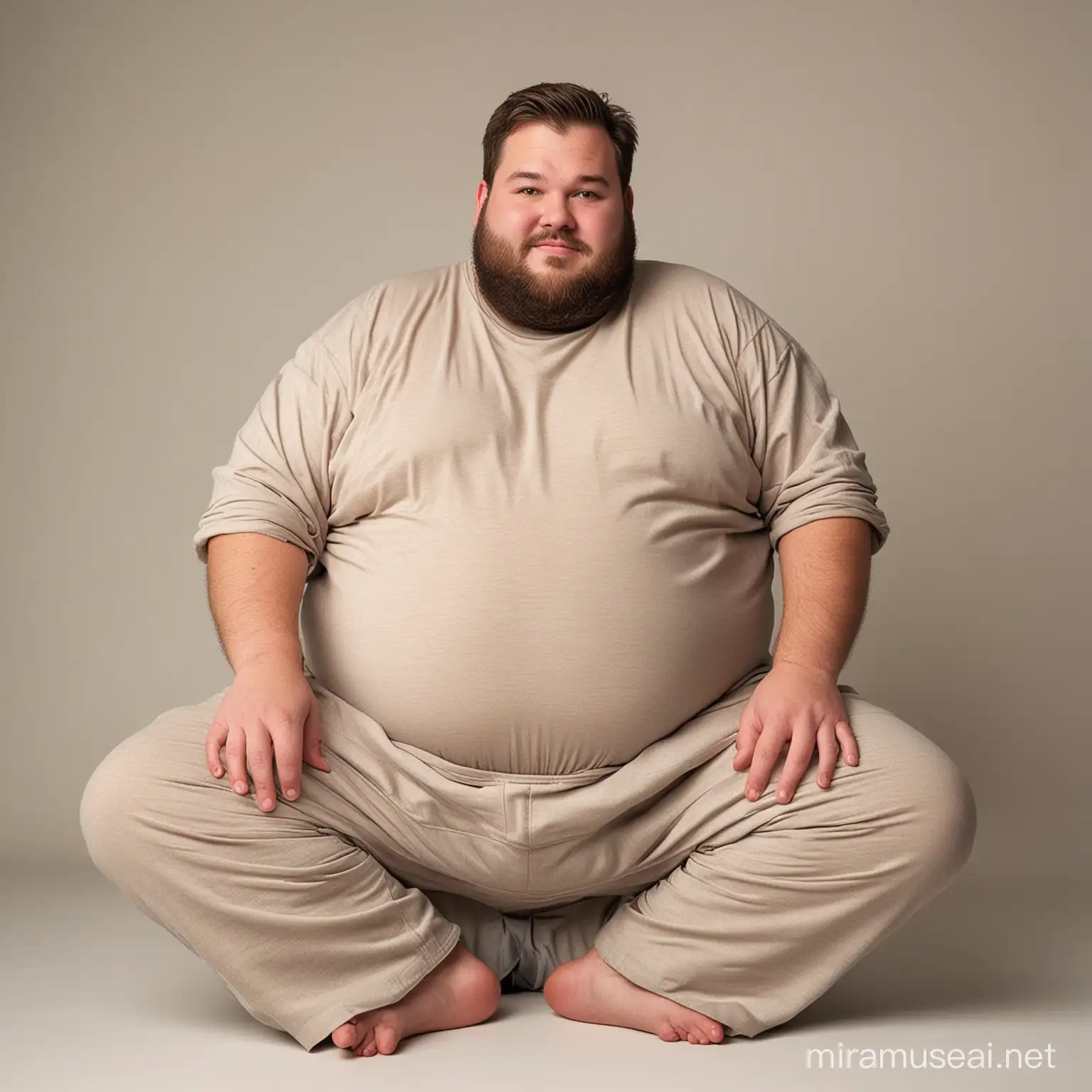 fat man with clothes sitting