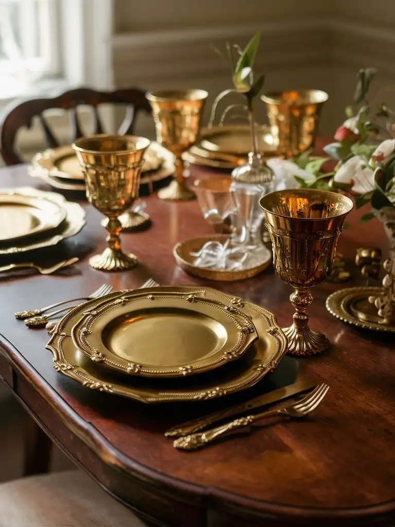 Golden-Vintage-Table-Setting-with-Elegant-Tableware