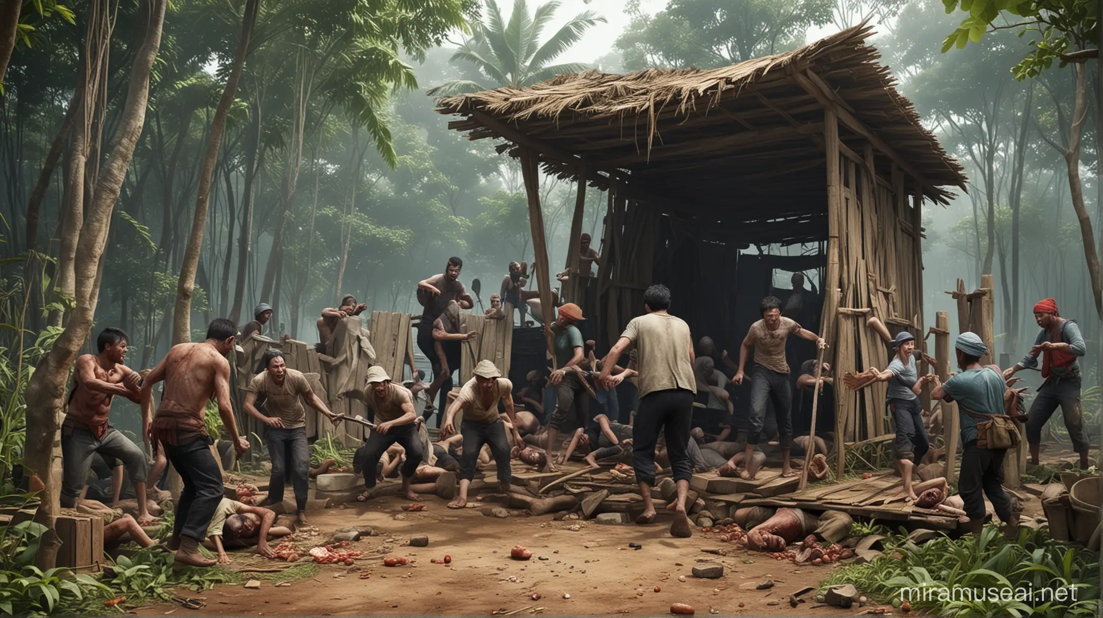 Survivors Building Shelter While Fending Off Zombies in Vietnam
