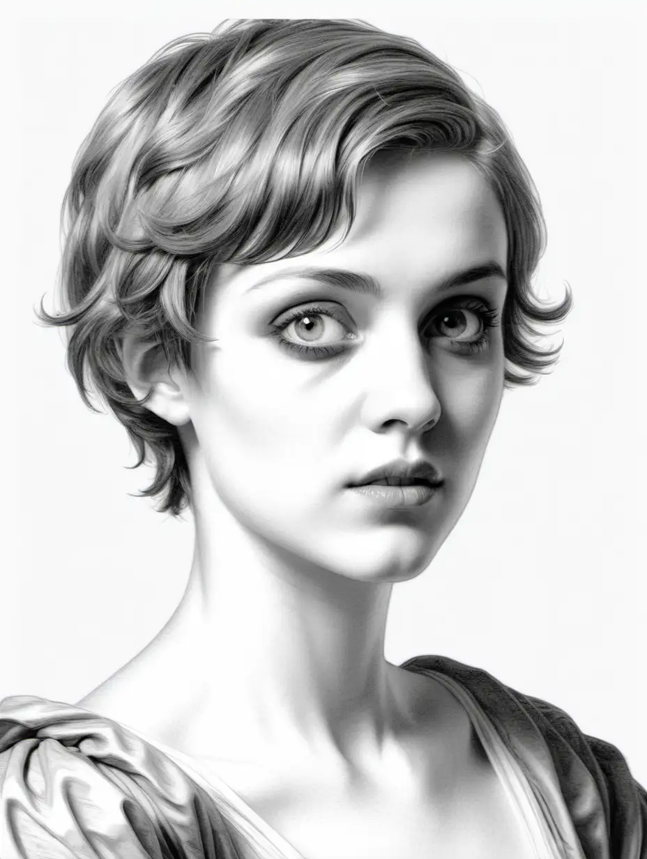 Talented Woman Capturing Renaissance Beauty with Short Hair and Captivating Eyes