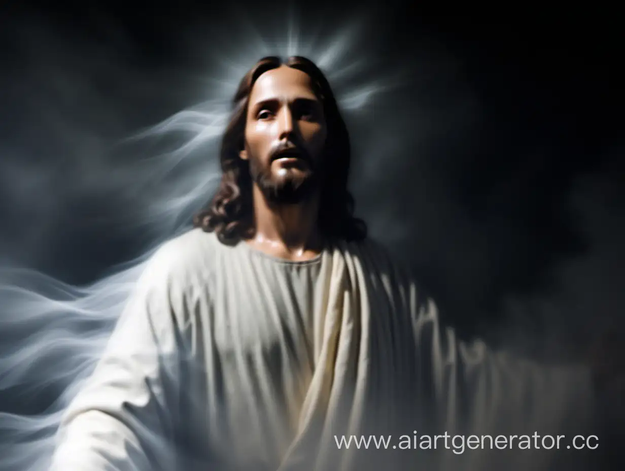 Расплывчатый образ Иисуса, окутанного густым тёмным туманом