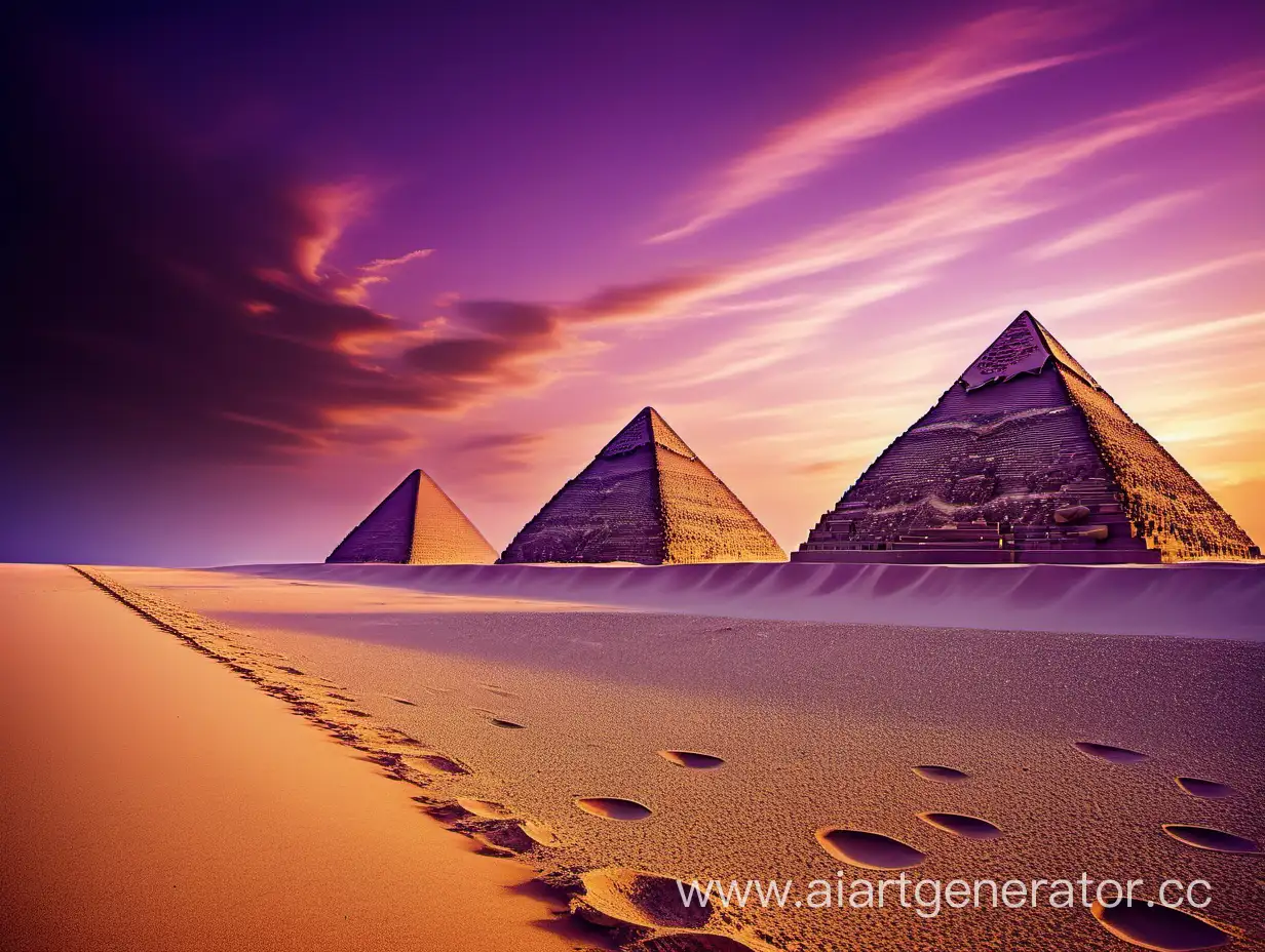 Пирамиды на фиолетовом закате песок похож на облака
