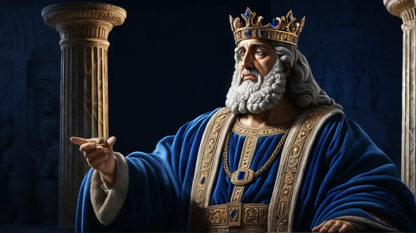 King Herod the Great, 8k image, in a palace, dark blue background, ancient biblical history