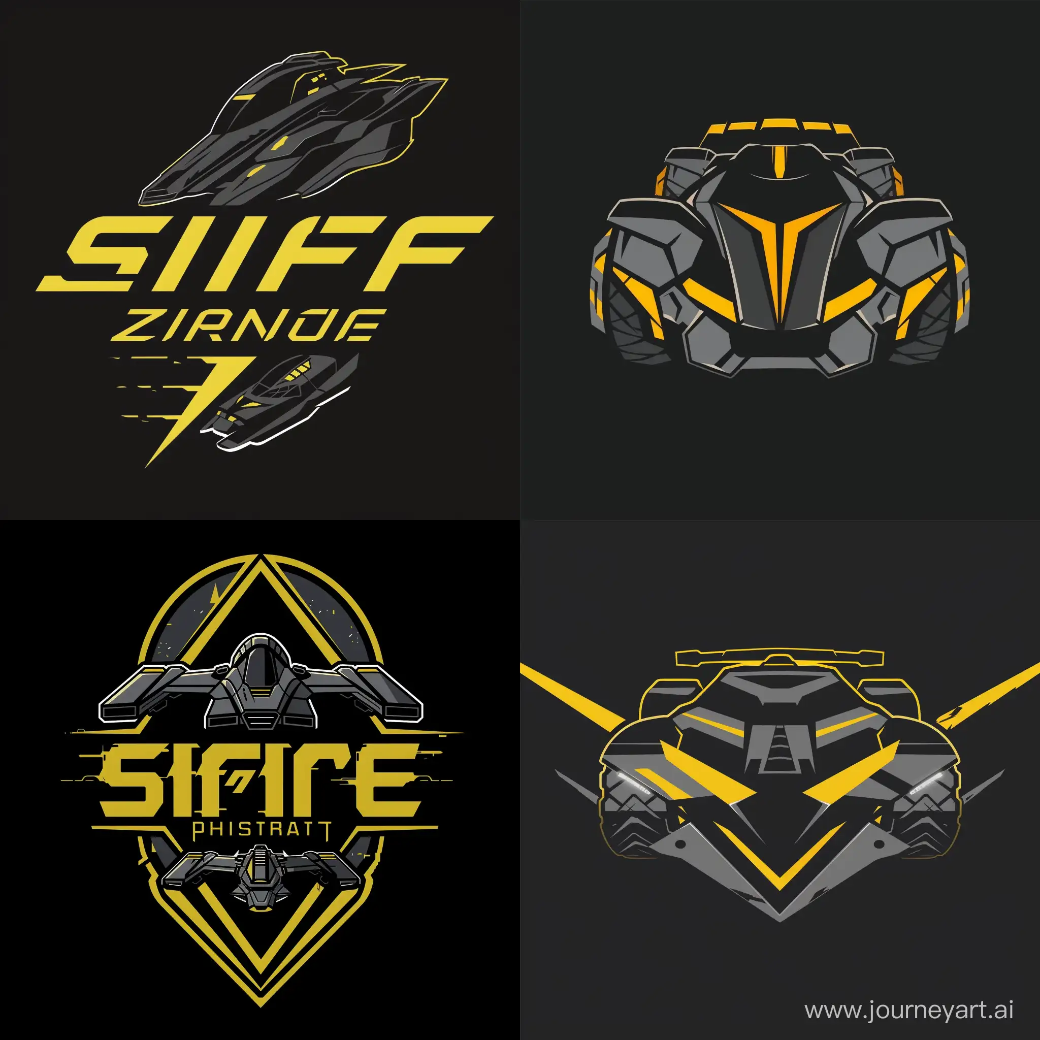 a logo for scifi racing in futuristic vehicles, black gray and yellow --v 6 --ar 1:1 --no 23404