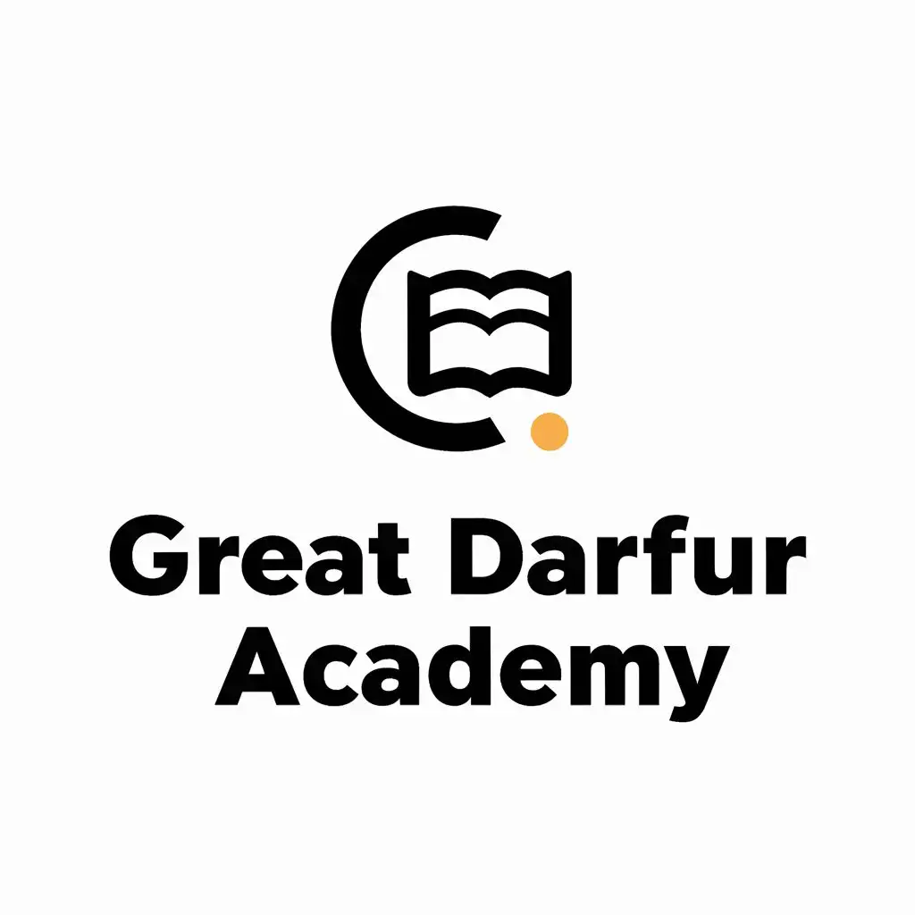 logo, Small g
And a book, with the text "GREAT DARFUR ACADEMY", typography, be used in Education industry