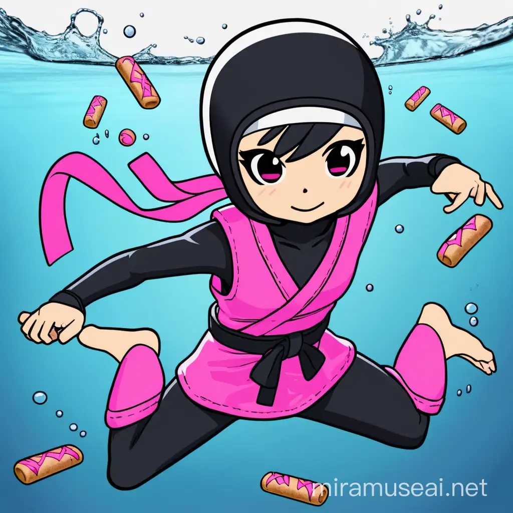 Diving ninja girl with a pink belt scribe snack ninja