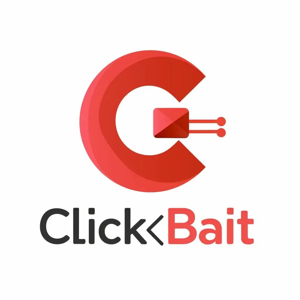logo, The letter "C" is red with a red arrow, with the text "Clickbait", typography, be used in Internet industry