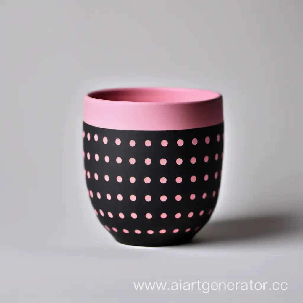 Черная матовая чашка с розовыми саленькими точками без ручки