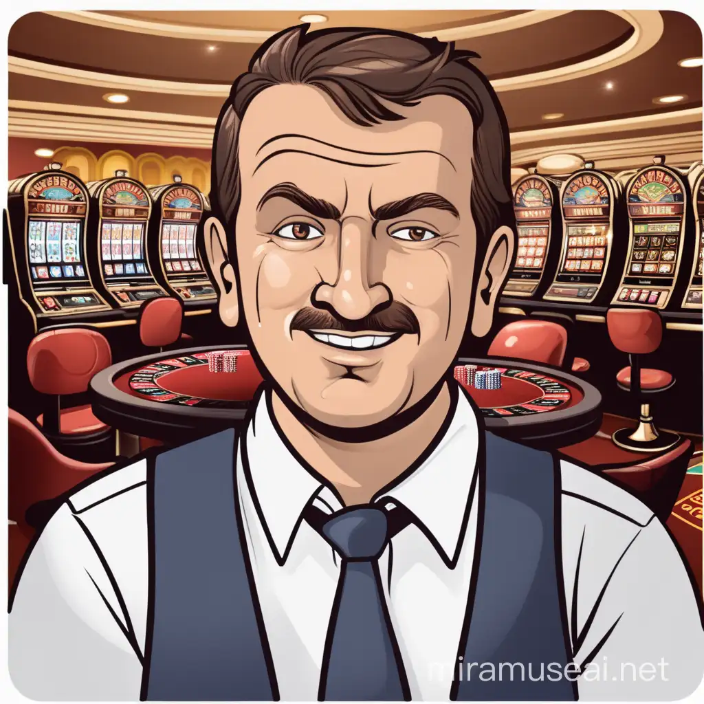Cheerful Cartoon Casino Worker with a Winning Smile
