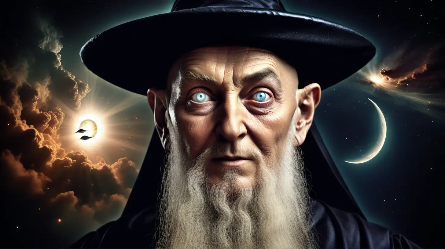 realistic image of nostradamus with eyes that are able to see the future 