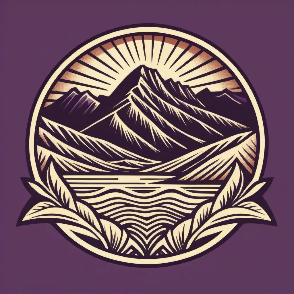 create a logo, Hawaiian inspired, west Maui mountains in background,  simplified, cultural inspired, 2 colors, vector, include taro on bottom of logo, block print

