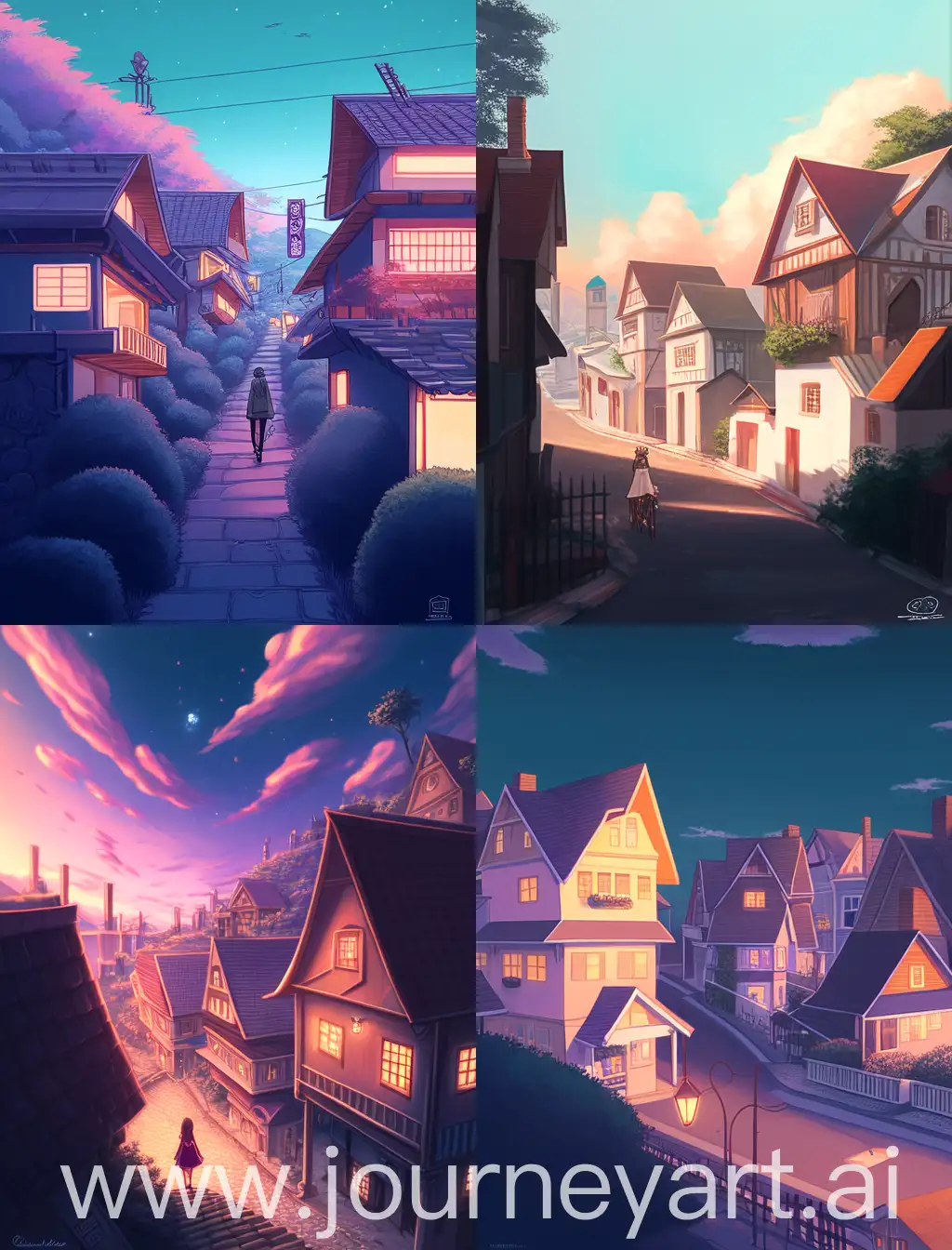 There are 3 small houses in a row on the right, a man stands to the left of the houses and looks at the houses, a question mark is depicted between him and the houses