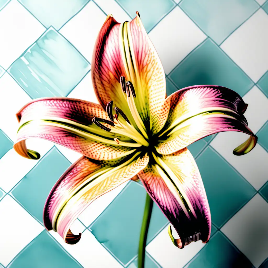 Andy Warhol Inspired Checkered Lily Flower Clipart in Pastel Watercolors