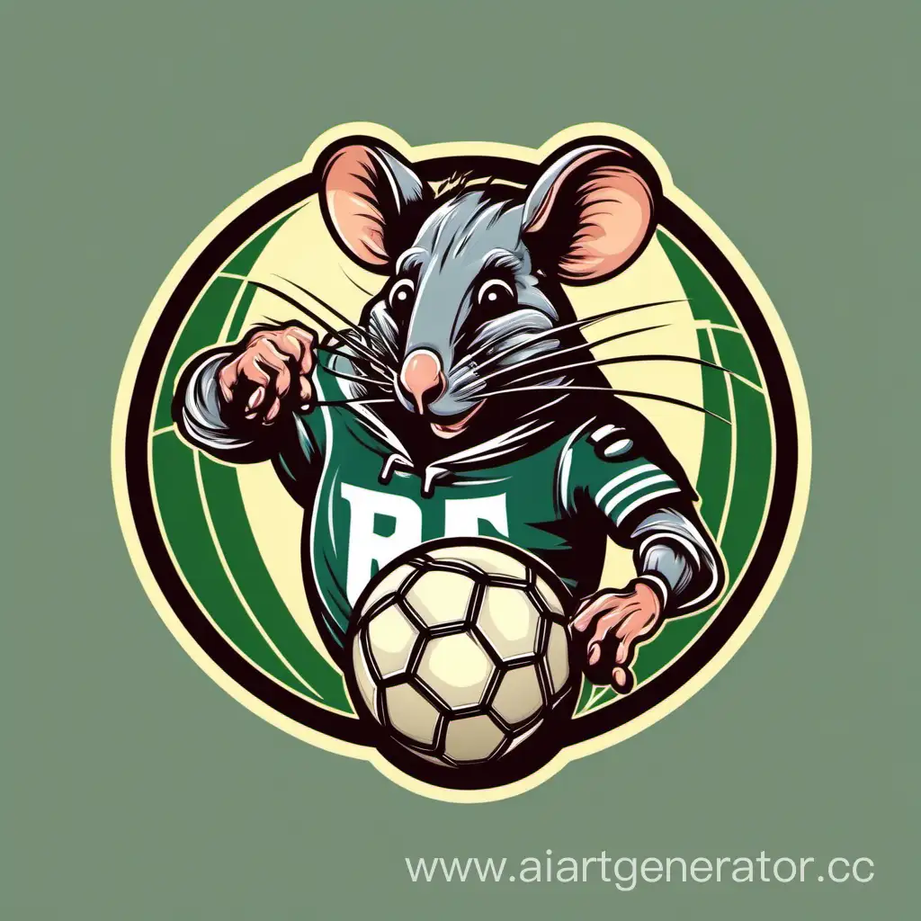 Крыса держит в лапах футбольный мяч. Рядом стоит бутылка пива. Логотип