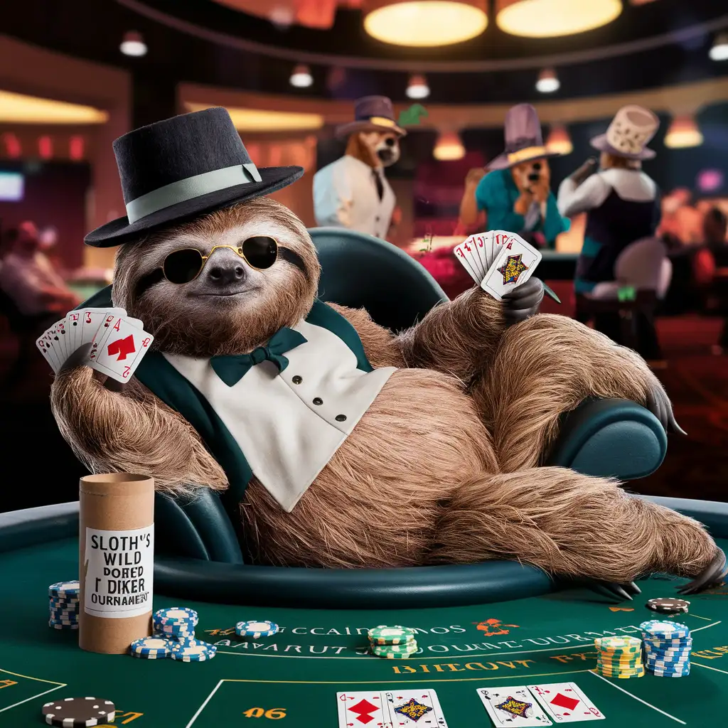sloth is playing poker