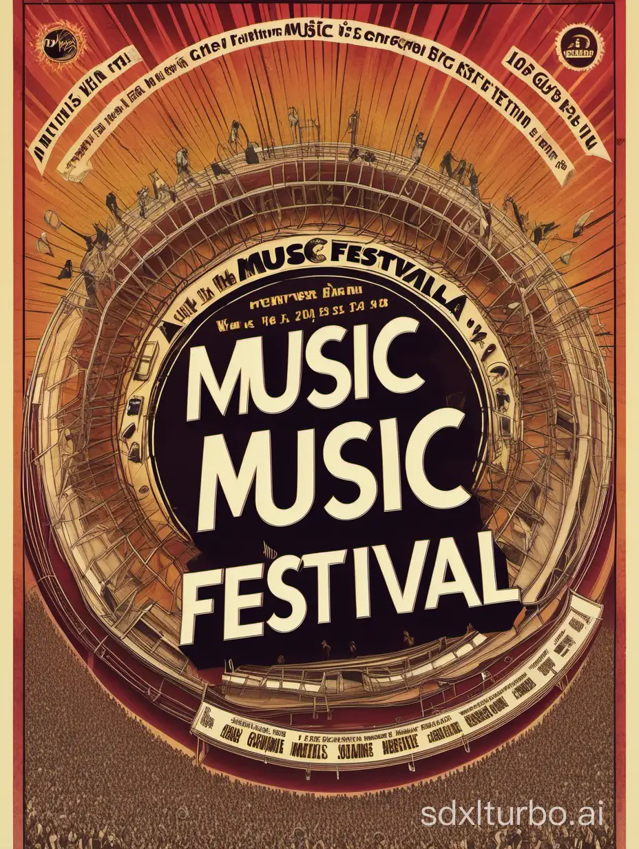 A poster for a music festival where the main band is in the center of the poster, realistic style.