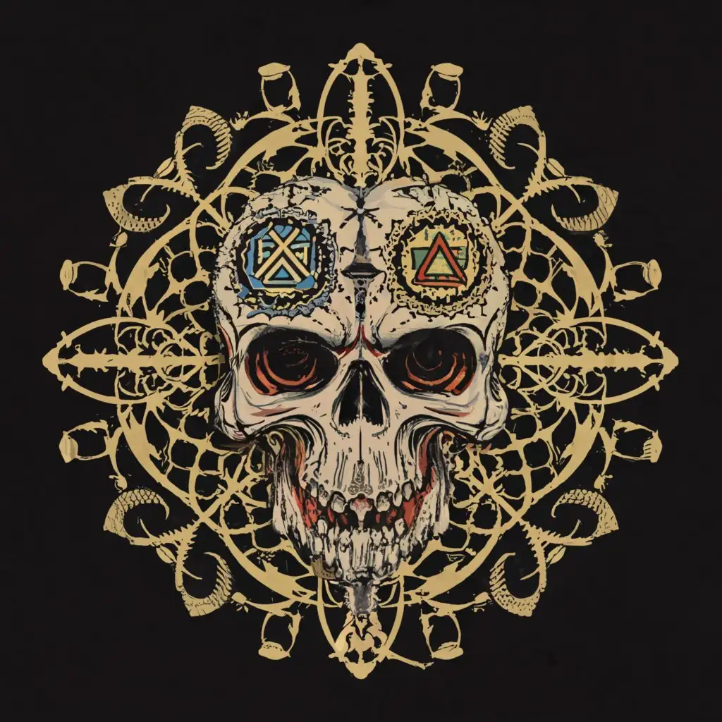 LOGO-Design-For-Dressed-In-Decay-Conjoined-Skulls-Sacred-Geometry-on-a-Clear-Background