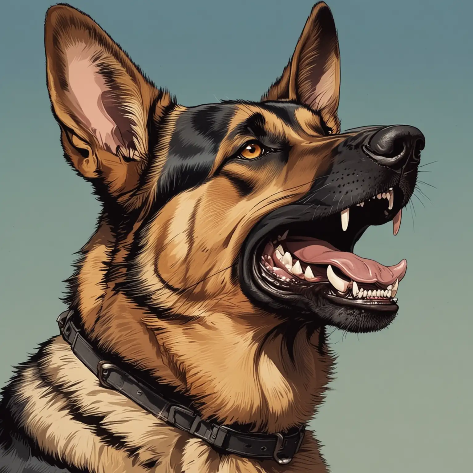 Avatar for strategy game in 1940s, unit - agressive german shepard dog barking, drawn in comic style colored