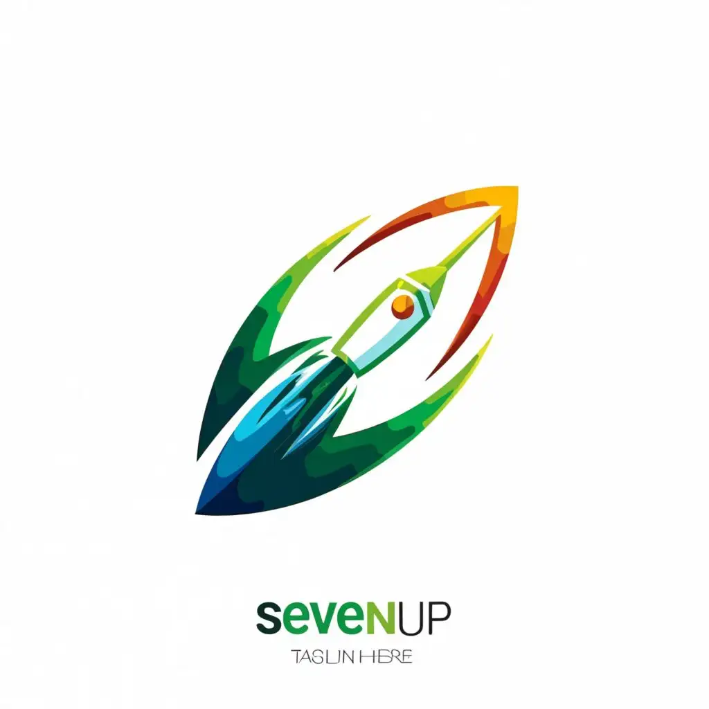 a logo design,with the text "Seven Up", main symbol:rocket, line, leaf, technology, 7 number,,complex,be used in Technology industry,clear background